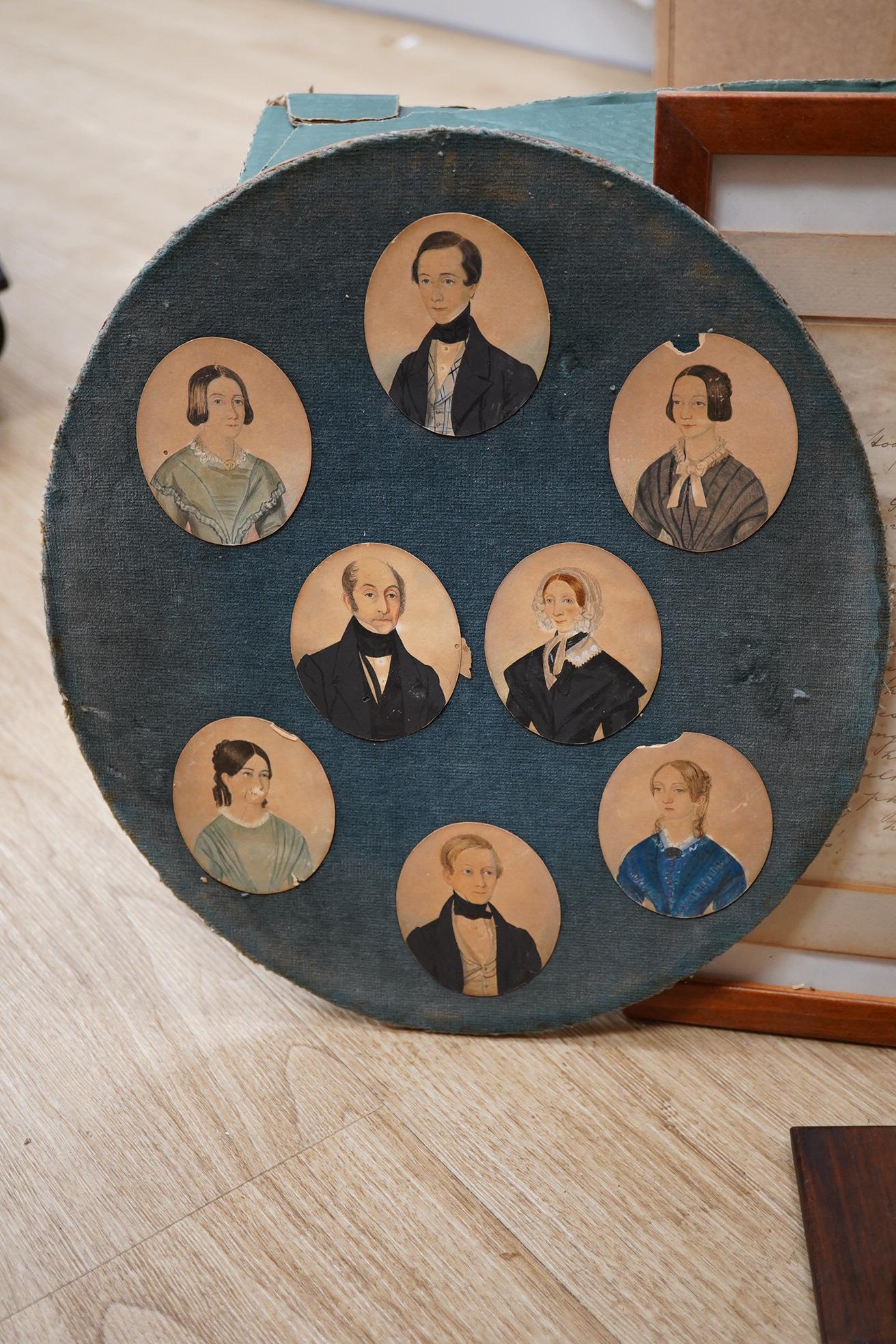 An archive of the Greenway family including a miniature on ivory of James Greenway RN, in naval officer’s uniform, enclosing a lock of hair to the reverse, together with another miniature on ivory of a gentleman, a board